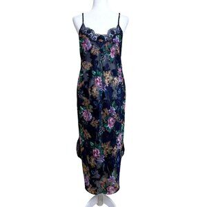 Vintage California Dynasty Slip Nightgown Lace Sheer Burnout Floral Blue Size S